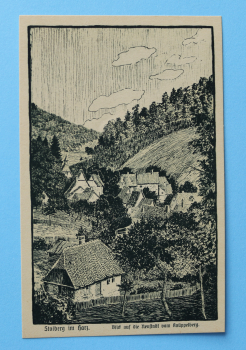 Ansichtskarte Künstler Otto Boris Boriß AK Stolberg Harz 1910-1925 Blick auf die Neustadt vom Knüppelberg Architektur Ortsansicht Phototint-Druck Sachsen Anhalt